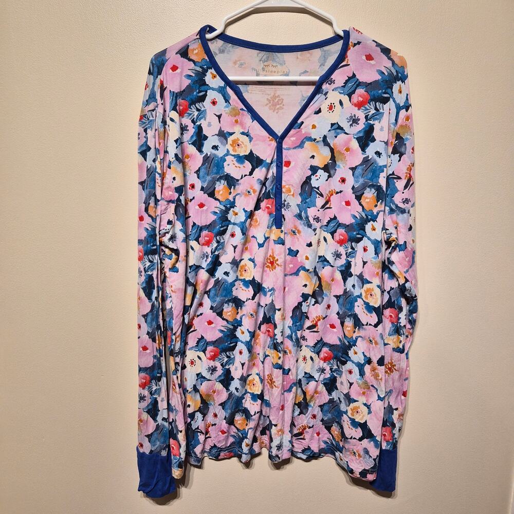 Little Sleepies 3XL Secret Garden Women's Pajama Top Bamboo Floral Pink Blue
